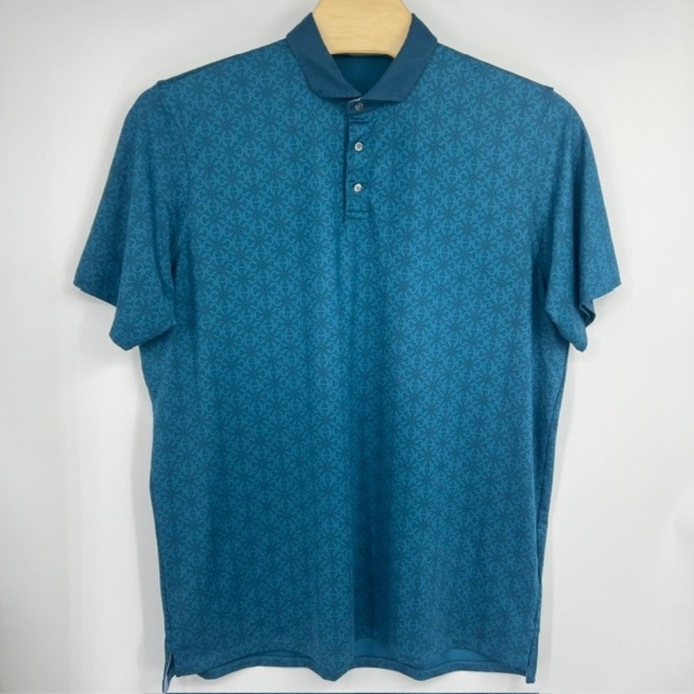 Greyson Mens XXL Teal Blue Geometric Print Performance Stretch Golf Polo Shirt